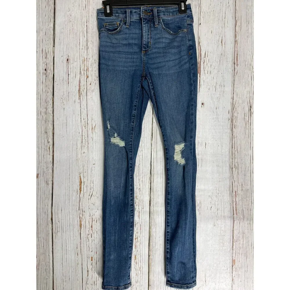 Universal Thread Skinny Ripped Jeans Womens Size 00 Dark Blue High Rise Stretch